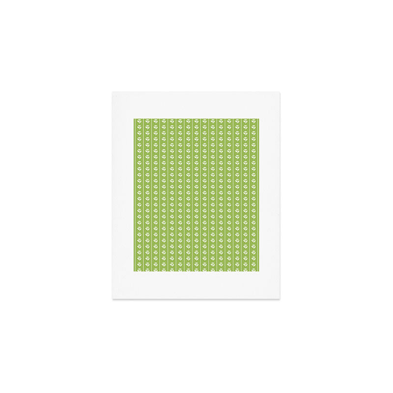 Vintage Cottage Flowers and Stripes Pattern in Light Green Art Print Gallery Image 1