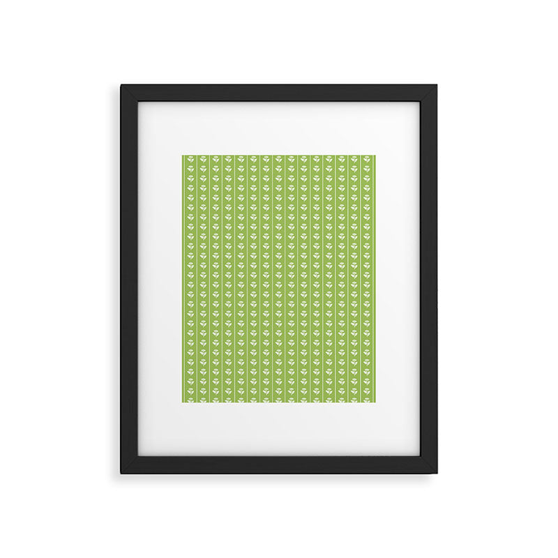 Vintage Cottage Flowers and Stripes Pattern in Light Green Framed Art Print Gallery Image 6
