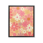 Vintage Floral 60s 70s Pattern in Pink, Blush, Peach, and Mustard Gold Tones Framed Canvas Print Gallery Image 8