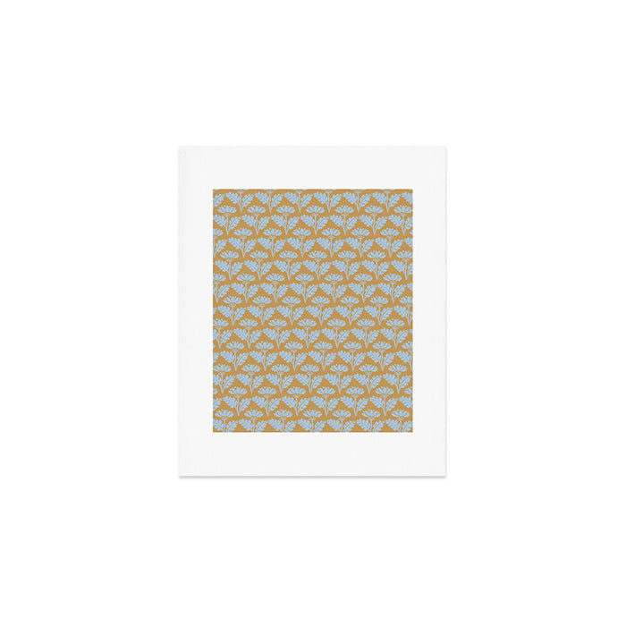 Vintage Floral Arches Art Nouveau Pattern in Ice Blue and Deep Mustard Art Print Gallery Image 1