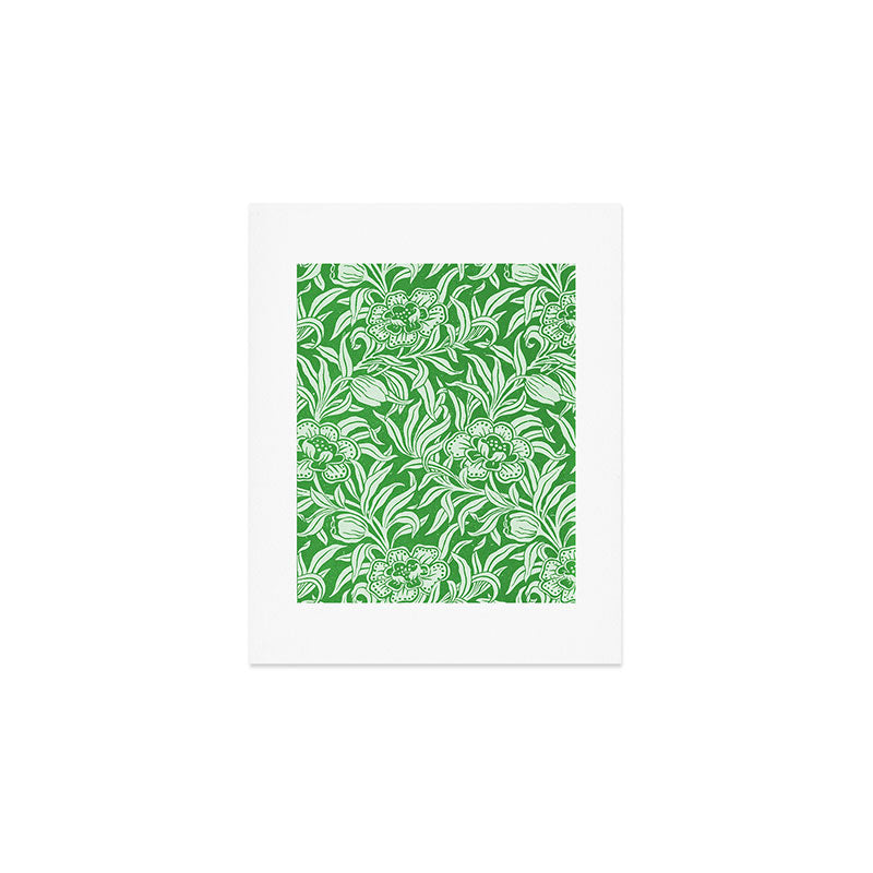 Vintage Floral Botanical Pattern Green Art Print Gallery Image 1