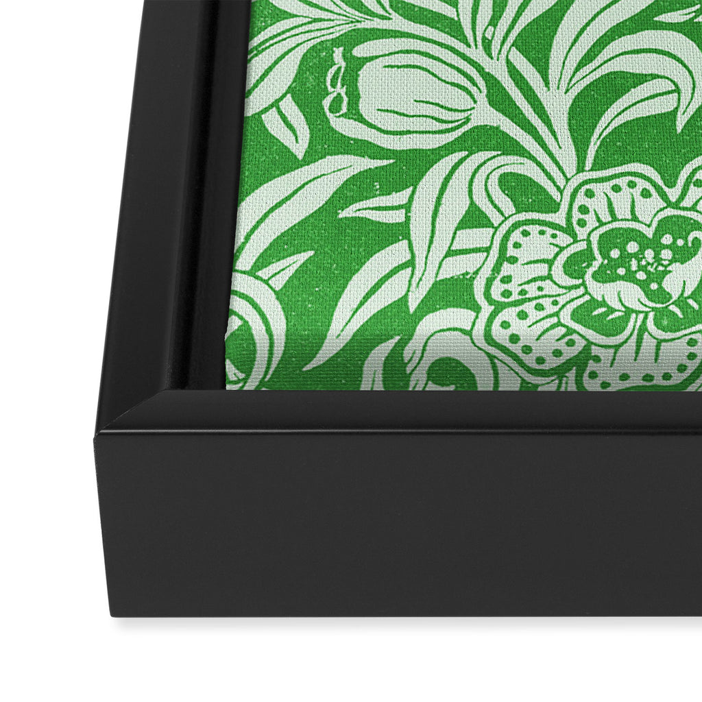Vintage Floral Botanical Pattern Green Framed Canvas Print Gallery Image 3