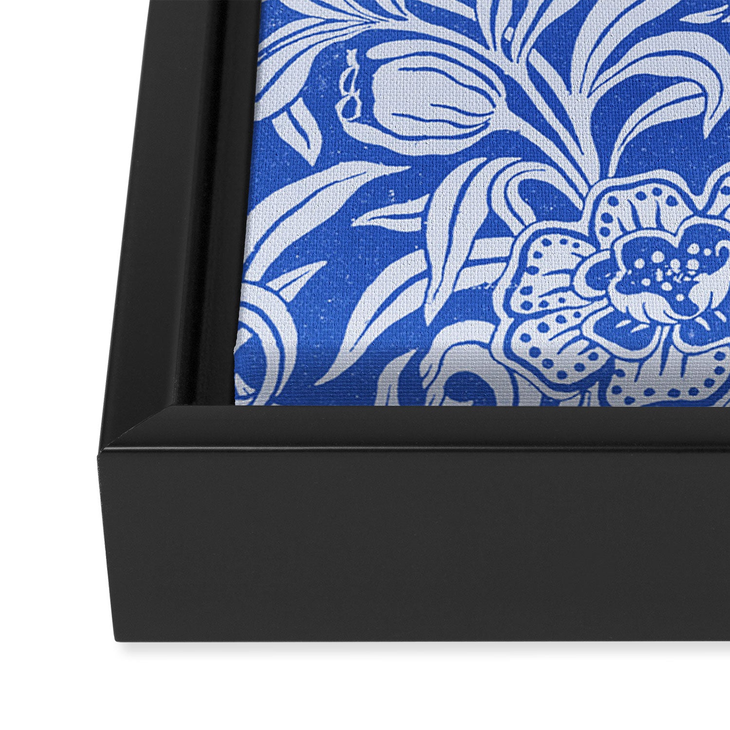 Vintage Floral Botanical Pattern in Blue Framed Canvas Print Gallery Image 3