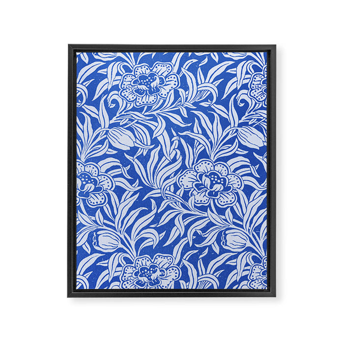 Vintage Floral Botanical Pattern in Blue Framed Canvas Print Gallery Image 1