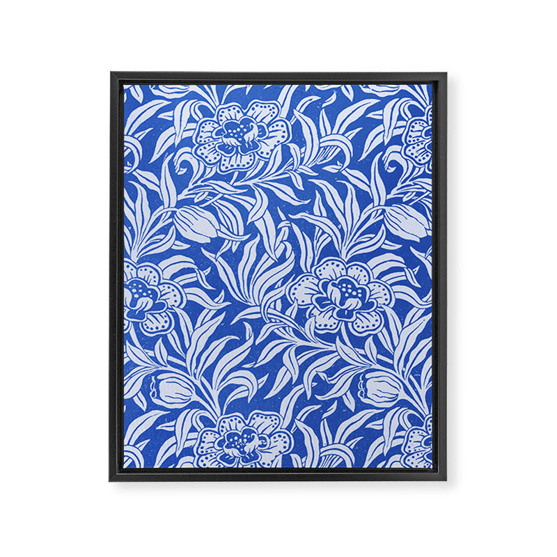 Vintage Floral Botanical Pattern in Blue Framed Canvas Print Gallery Image 6