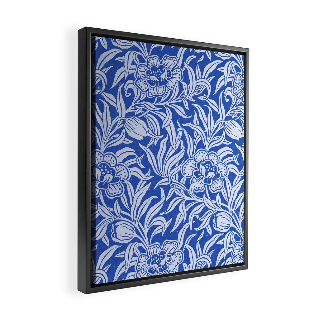 Vintage Floral Botanical Pattern in Blue Framed Canvas Print Gallery Image 2