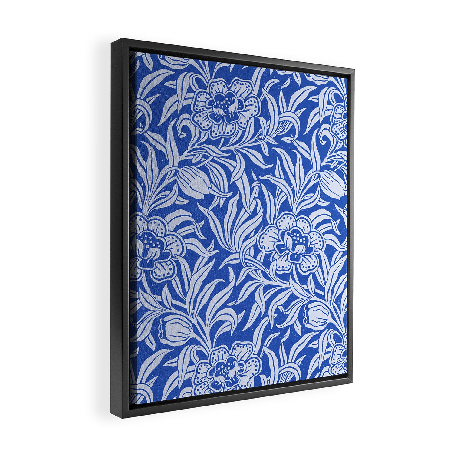 Vintage Floral Botanical Pattern in Blue Framed Canvas Print Gallery Image 2