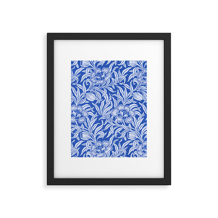 Vintage Floral Botanical Pattern in Blue Framed Art Print Gallery Image 1