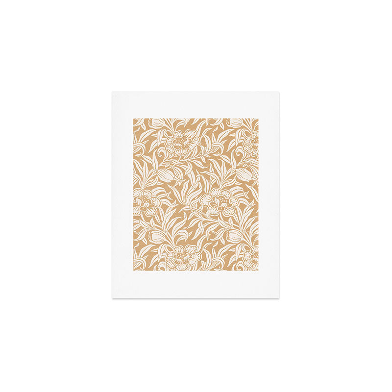 Vintage Floral Botanical Pattern in Camel Beige Art Print Gallery Image 1