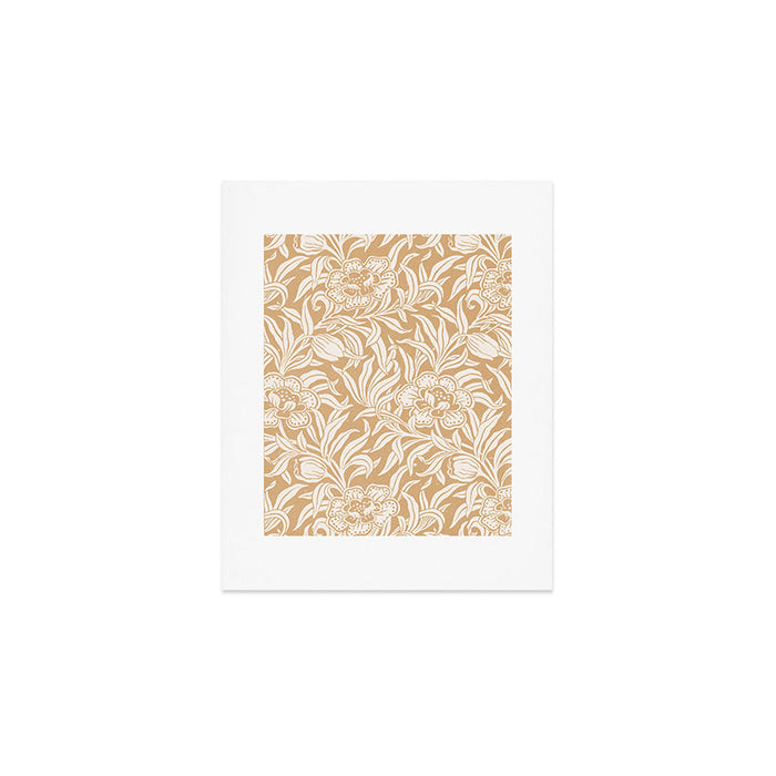 Vintage Floral Botanical Pattern in Camel Beige Art Print Gallery Image 1