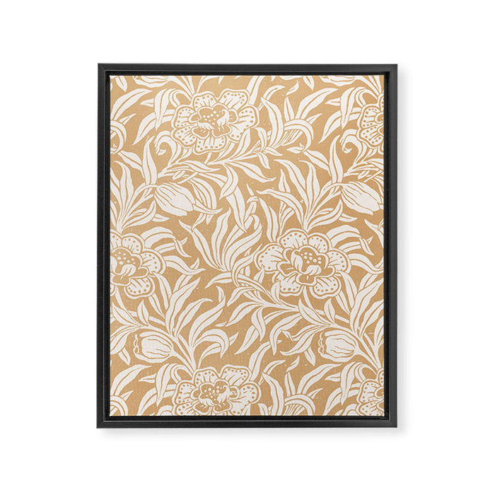 Vintage Floral Botanical Pattern in Camel Beige Framed Canvas Print Gallery Image 1