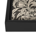 Vintage Floral Botanical Pattern in Charcoal Gray Black and Cream Framed Canvas Print Gallery Image 3