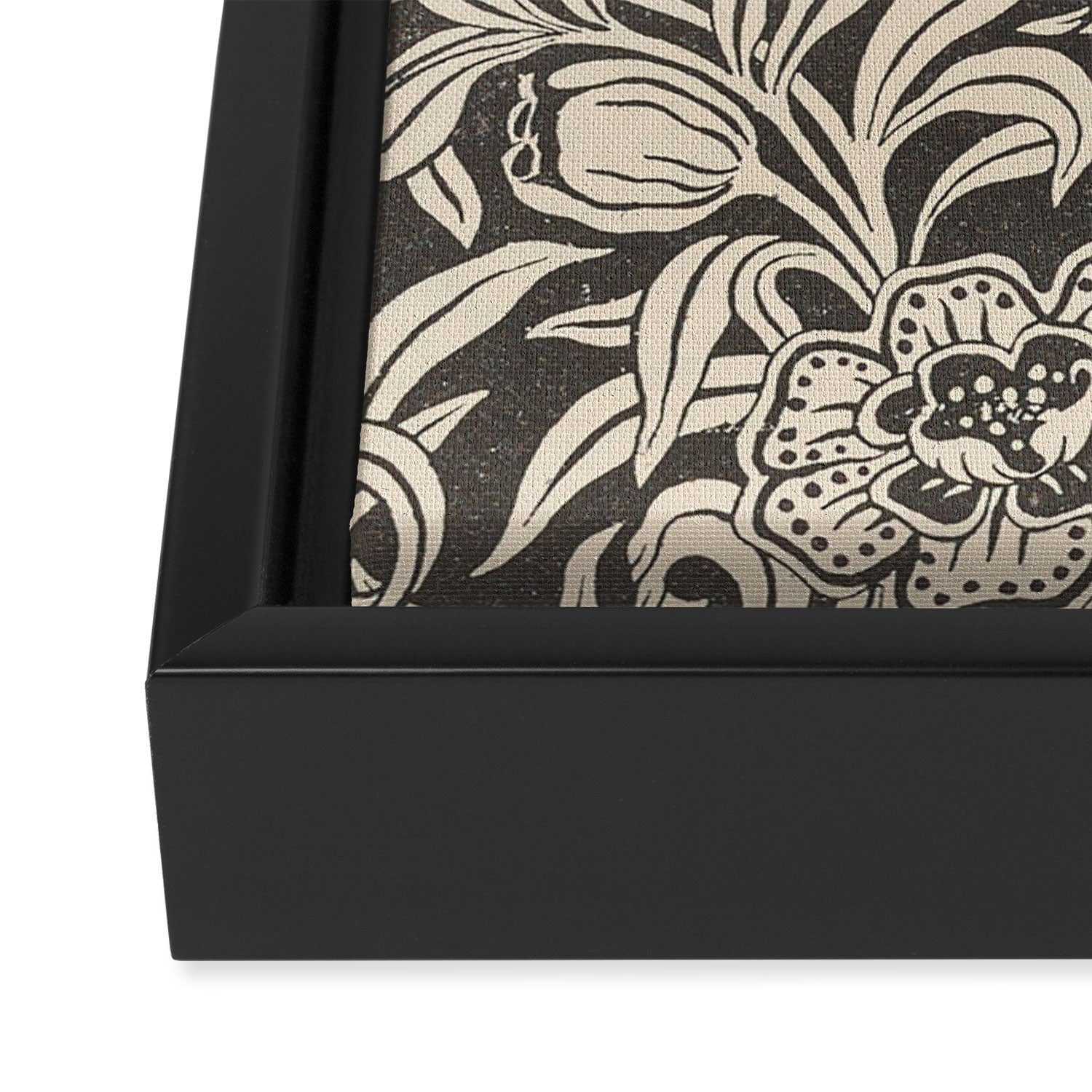 Vintage Floral Botanical Pattern in Charcoal Gray Black and Cream Framed Canvas Print Gallery Image 3