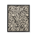 Vintage Floral Botanical Pattern in Charcoal Gray Black and Cream Framed Canvas Print Gallery Image 6