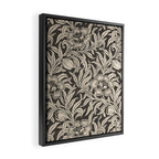Vintage Floral Botanical Pattern in Charcoal Gray Black and Cream Framed Canvas Print Gallery Image 2