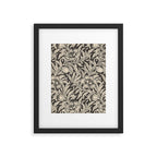 Vintage Floral Botanical Pattern in Charcoal Gray Black and Cream Framed Art Print Gallery Image 5