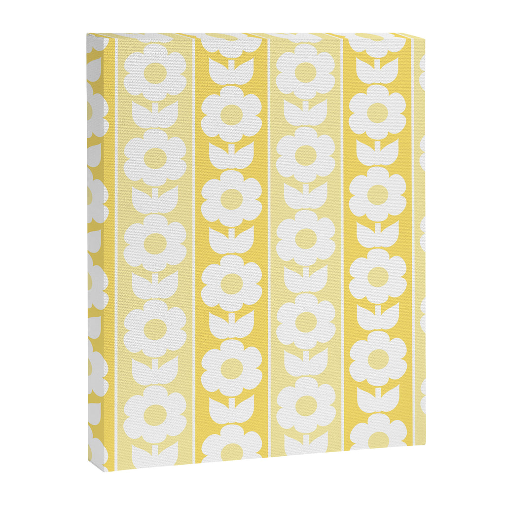 Vintage Floral Jonnty Flowers and Stripes Butter Yellow and White Cottage Stripes Canvas Print Gallery Image 8