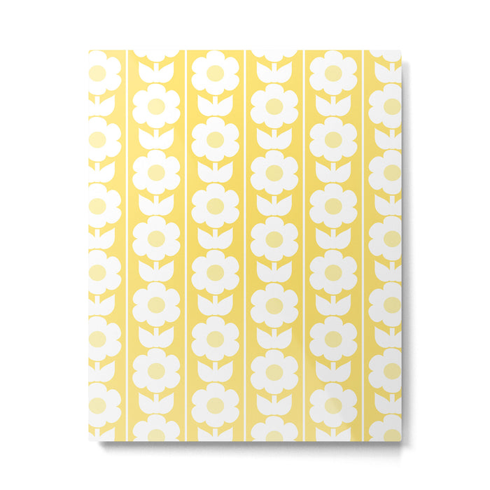 Vintage Floral Jonnty Flowers and Stripes Butter Yellow and White Cottage Stripes Metal Print Gallery Image 1