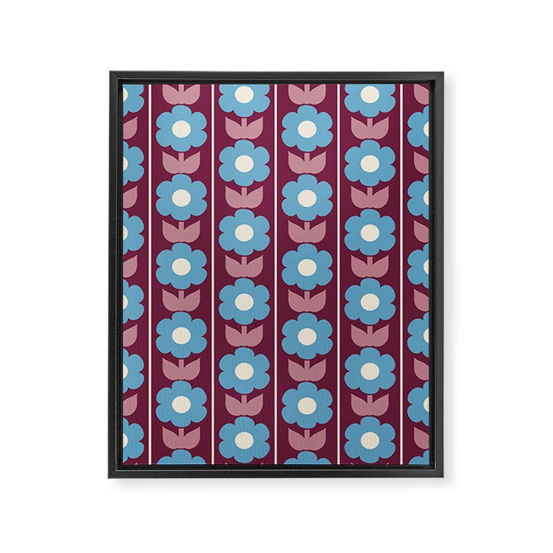 Vintage Floral Jonnty Flowers and Stripes Maroon and Blue Pattern Framed Canvas Print Gallery Image 8