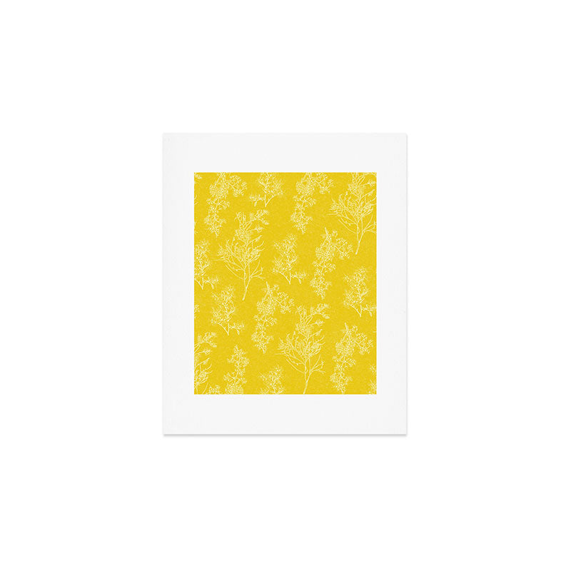 Vintage Style Botanical Cottage Textured Pattern in Yellow Art Print Gallery Image 1
