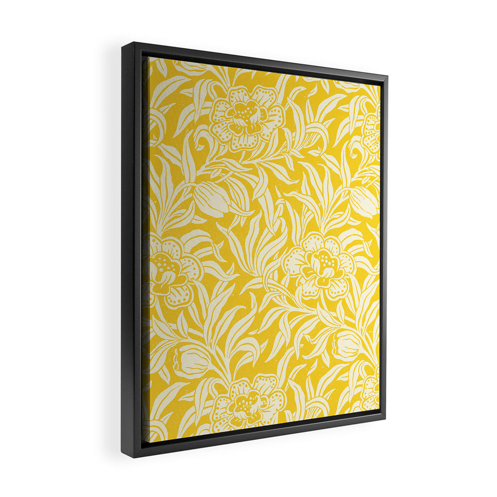 Vintage Yellow Floral Pattern Framed Canvas Print Gallery Image 2