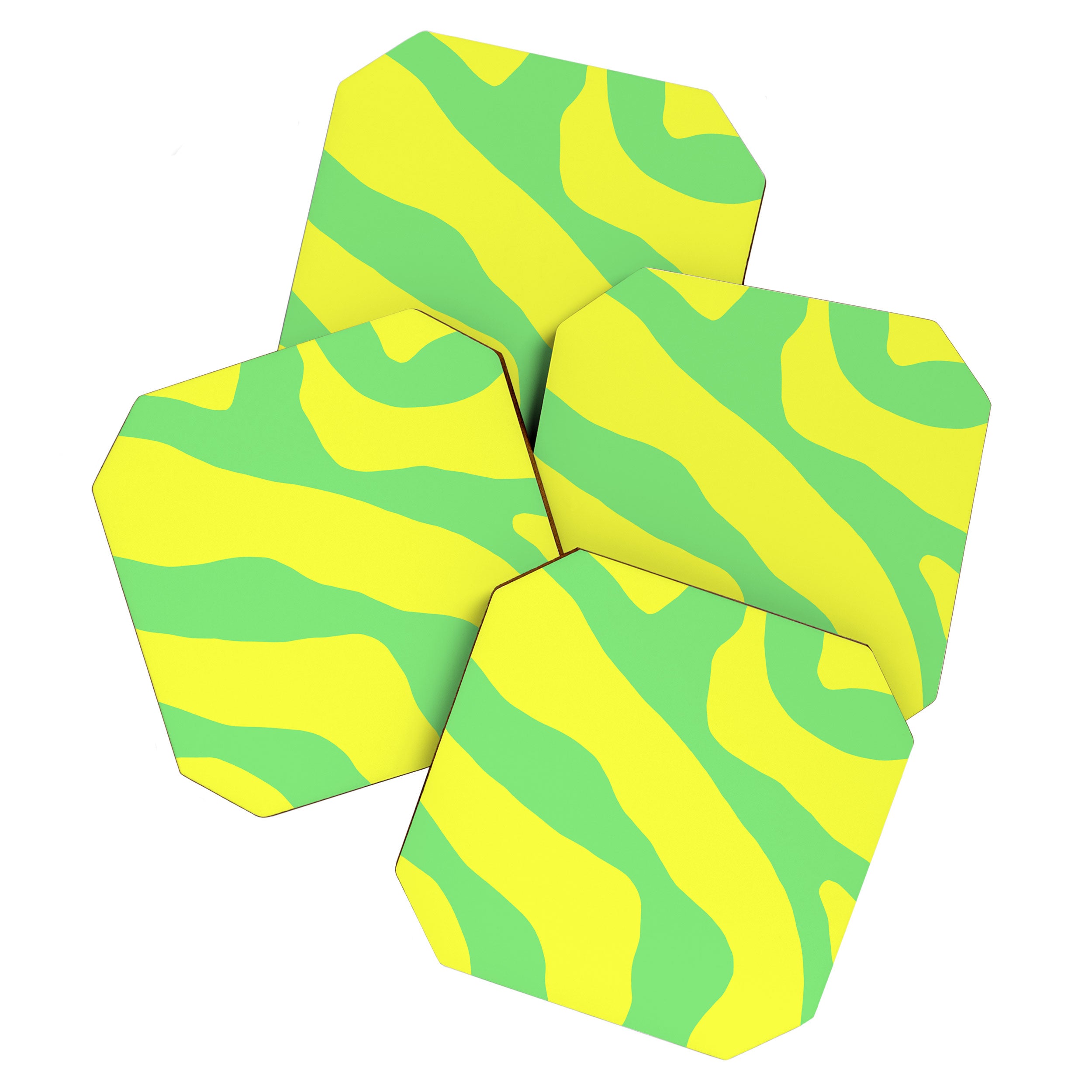 Vivid Abstract Organic Forms Neon Yellow and Green Coaster Gallery Image 1
