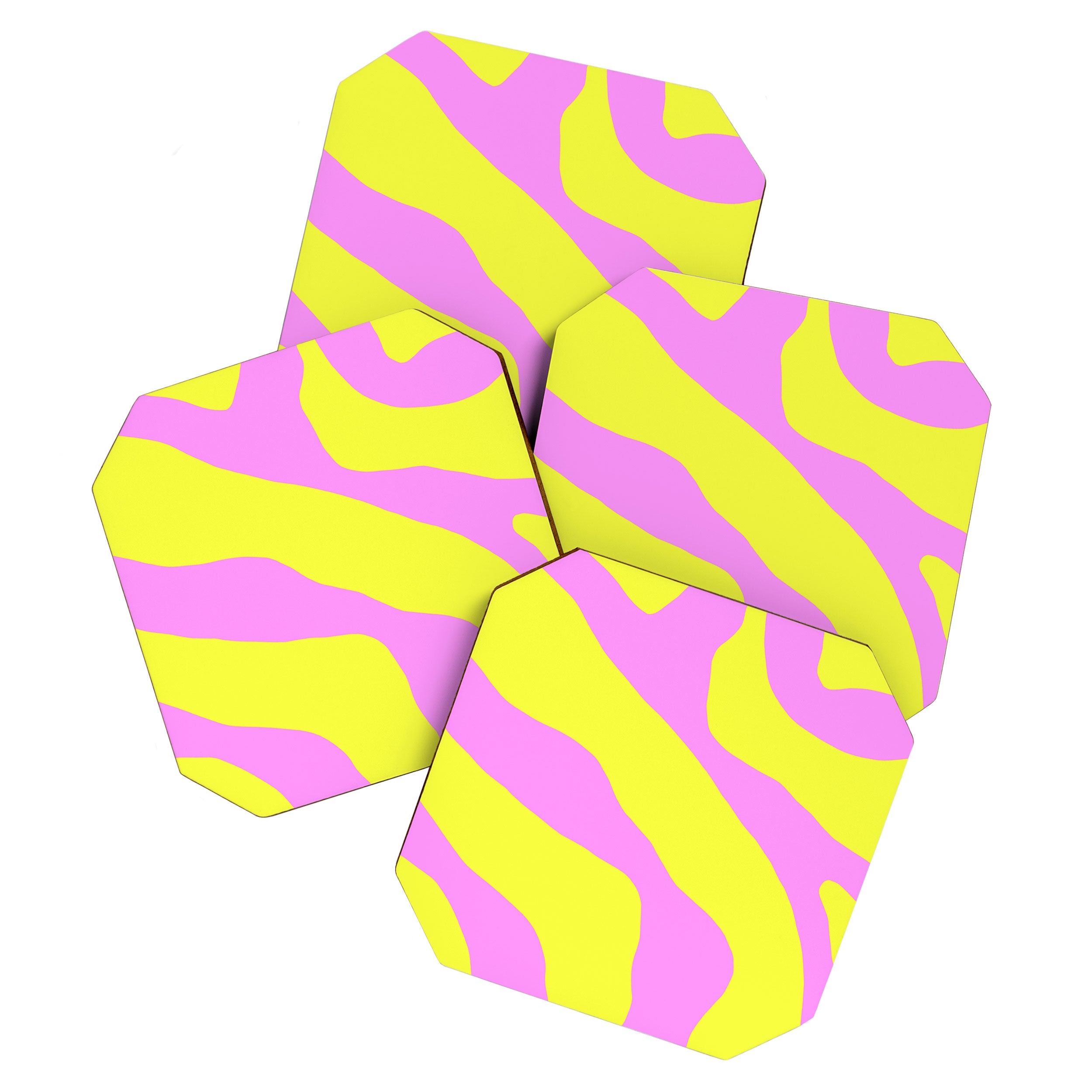 Vivid Abstract Organic Forms Neon Yellow and Pink Pattern Coaster Gallery Image 1