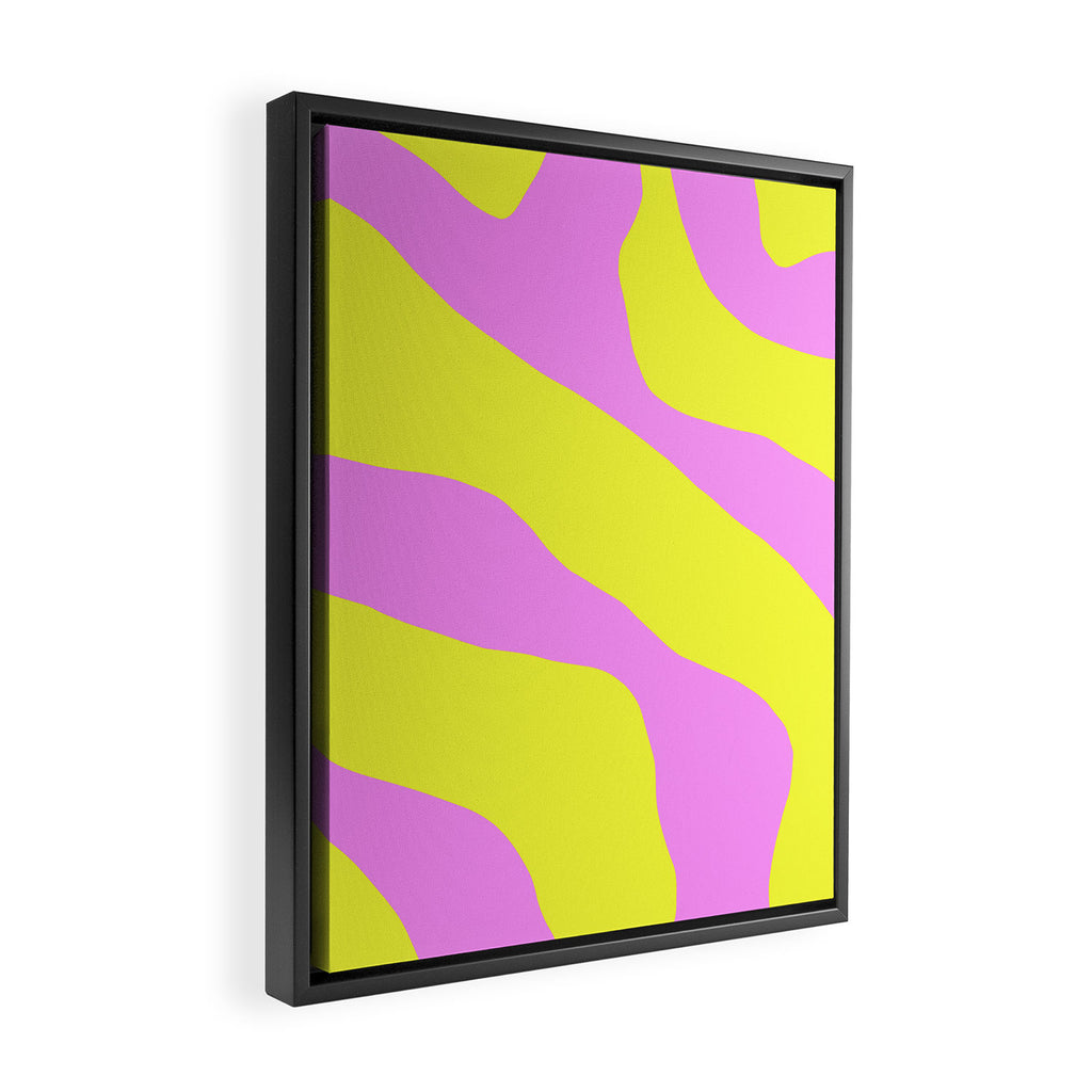 Vivid Abstract Organic Forms Neon Yellow and Pink Pattern Framed Canvas Print Gallery Image 2
