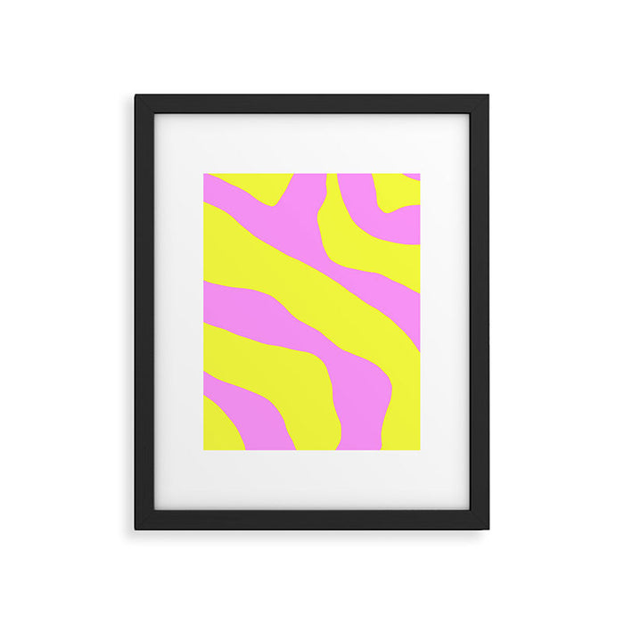 Vivid Abstract Organic Forms Neon Yellow and Pink Pattern Framed Art Print Gallery Image 1