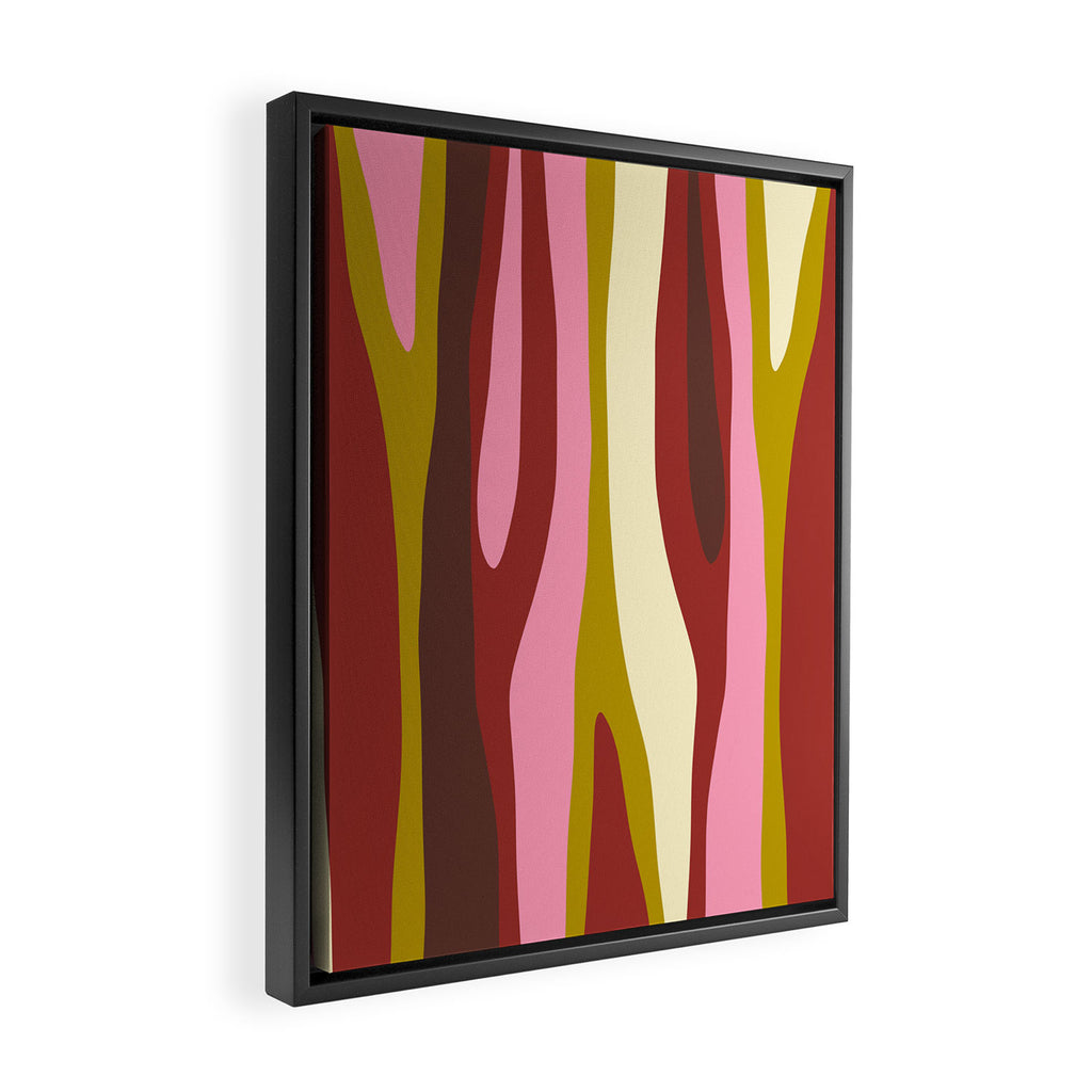 Vivid Eclectic Wild Stripes Abstract Pattern Pink Brown Chartreuse Framed Canvas Print Gallery Image 2