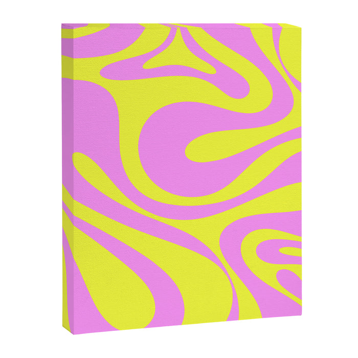 Vivid Mod Swirl Retro Abstract Pattern Neon Yellow and Pink Canvas Print Gallery Image 1
