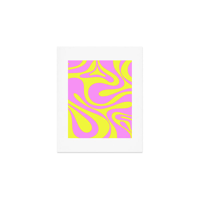 Vivid Mod Swirl Retro Abstract Pattern Neon Yellow and Pink Art Print Gallery Image 1