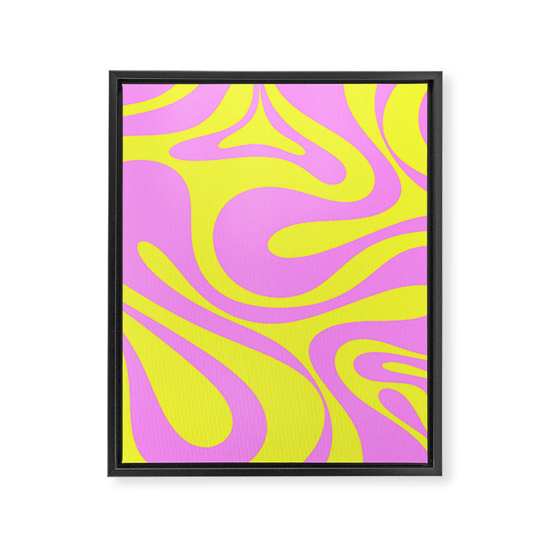Vivid Mod Swirl Retro Abstract Pattern Neon Yellow and Pink Framed Canvas Print Gallery Image 8