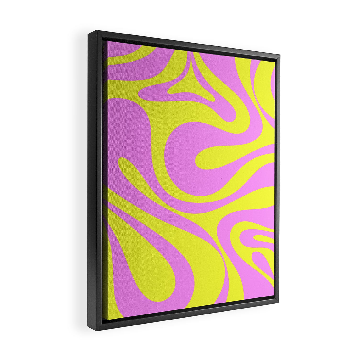 Vivid Mod Swirl Retro Abstract Pattern Neon Yellow and Pink Framed Canvas Print Gallery Image 2