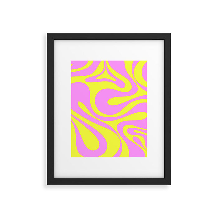 Vivid Mod Swirl Retro Abstract Pattern Neon Yellow and Pink Framed Art Print Gallery Image 1