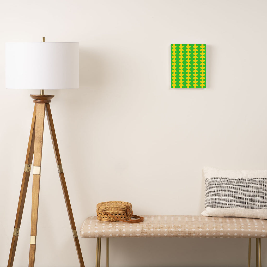 Vivid Ogee A-Go-Go Retro Pop Pattern Neon Green and Yellow Canvas Print Gallery Image 2