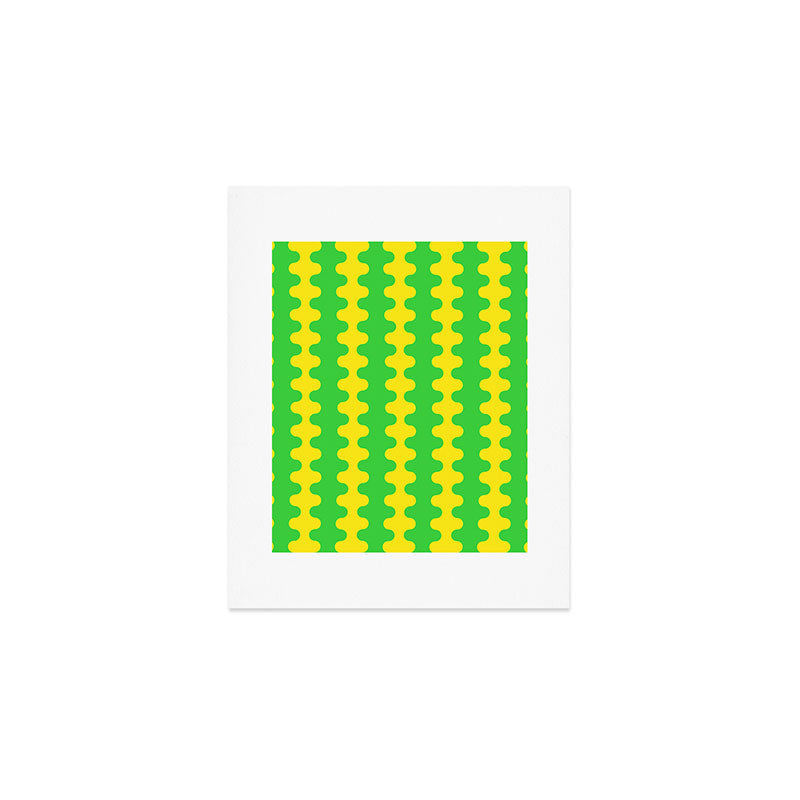Vivid Ogee A-Go-Go Retro Pop Pattern Neon Green and Yellow Art Print Gallery Image 1