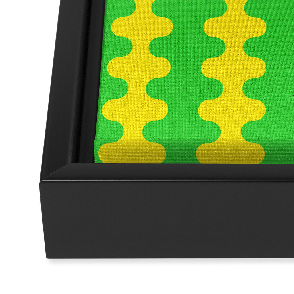 Vivid Ogee A-Go-Go Retro Pop Pattern Neon Green and Yellow Framed Canvas Print Gallery Image 3