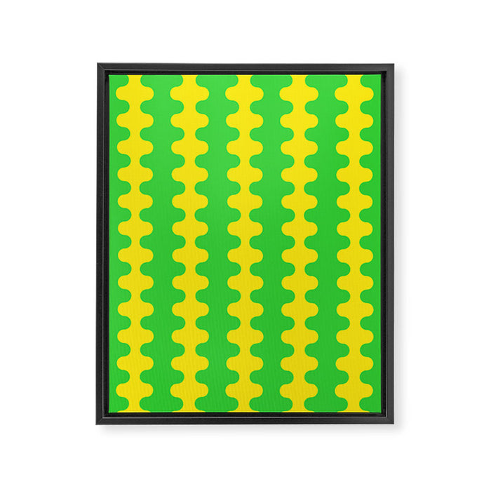 Vivid Ogee A-Go-Go Retro Pop Pattern Neon Green and Yellow Framed Canvas Print Gallery Image 1