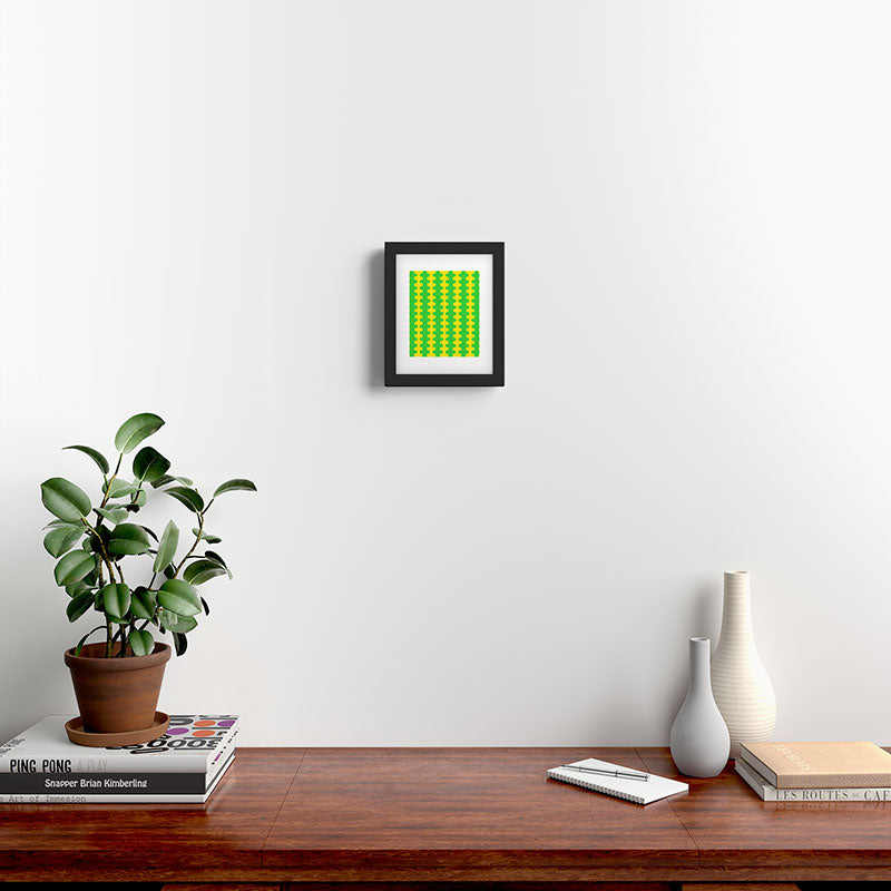 Vivid Ogee A-Go-Go Retro Pop Pattern Neon Green and Yellow Framed Art Print Gallery Image 2