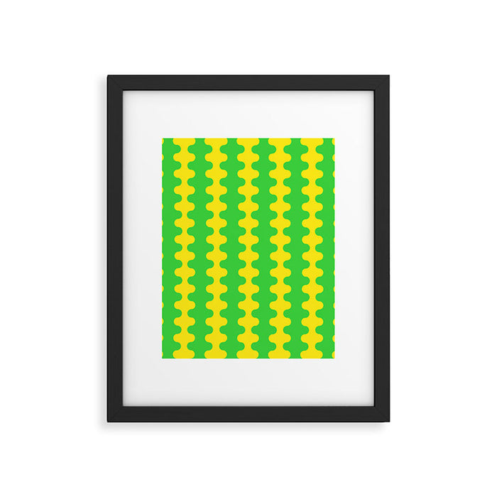 Vivid Ogee A-Go-Go Retro Pop Pattern Neon Green and Yellow Framed Art Print Gallery Image 1