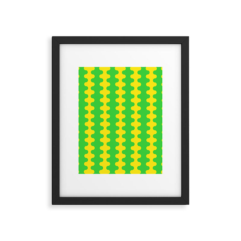 Vivid Ogee A-Go-Go Retro Pop Pattern Neon Green and Yellow Framed Art Print Gallery Image 6