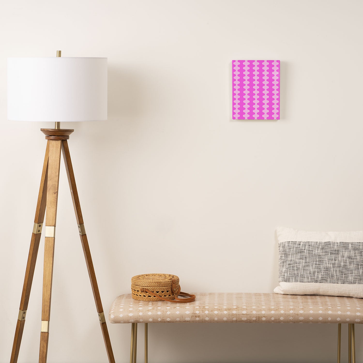 Vivid Pink Ogee A-Go-Go Retro Pop Abstract Wavy Stripe Pattern Canvas Print Gallery Image 2