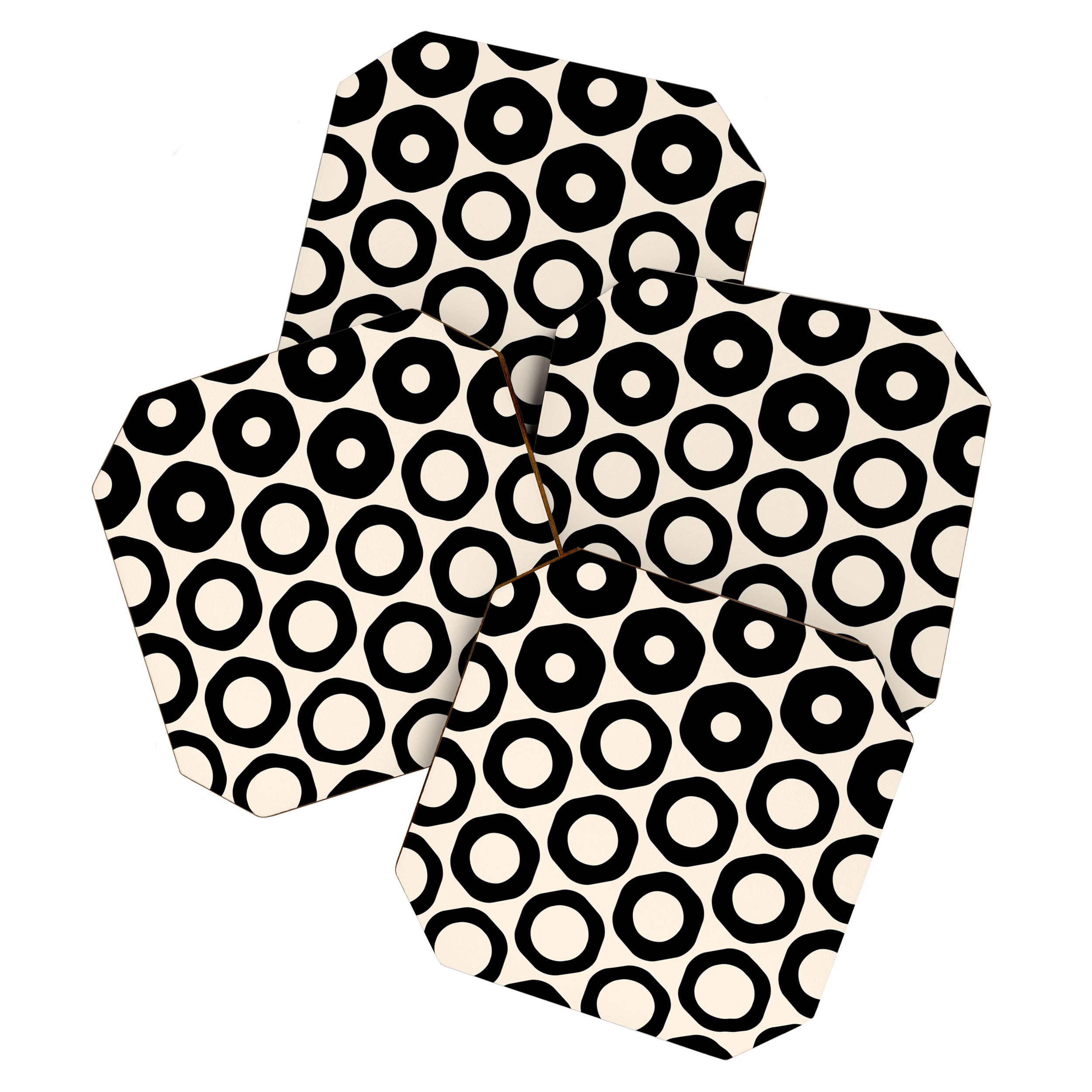 Vrittam Geometric Modern Minimalist Pattern in Black and Almond Cream Coaster Gallery Image 1
