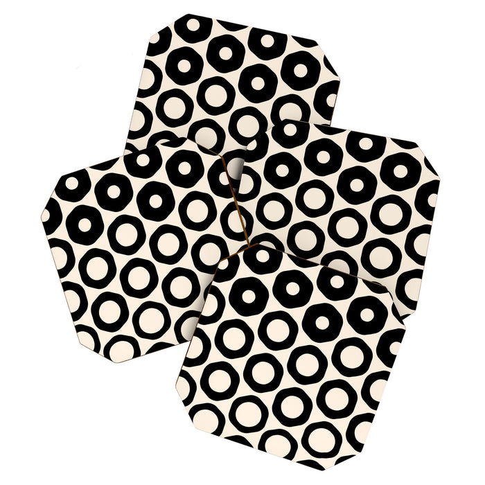Vrittam Geometric Modern Minimalist Pattern in Black and Almond Cream Coaster Gallery Image 1