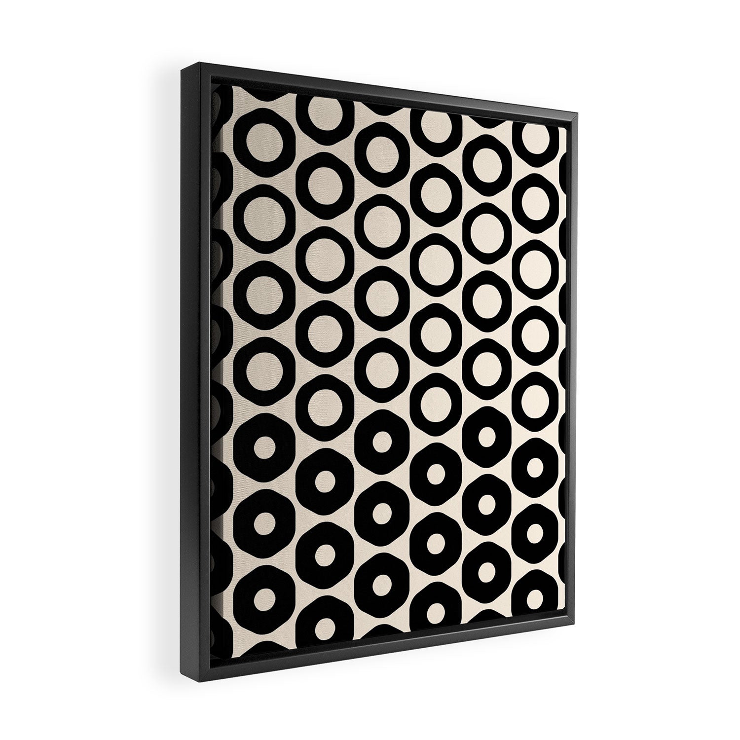 Vrittam Modern Minimalist Geometric Pattern in Black and Almond Cream Framed Canvas Print Gallery Image 2