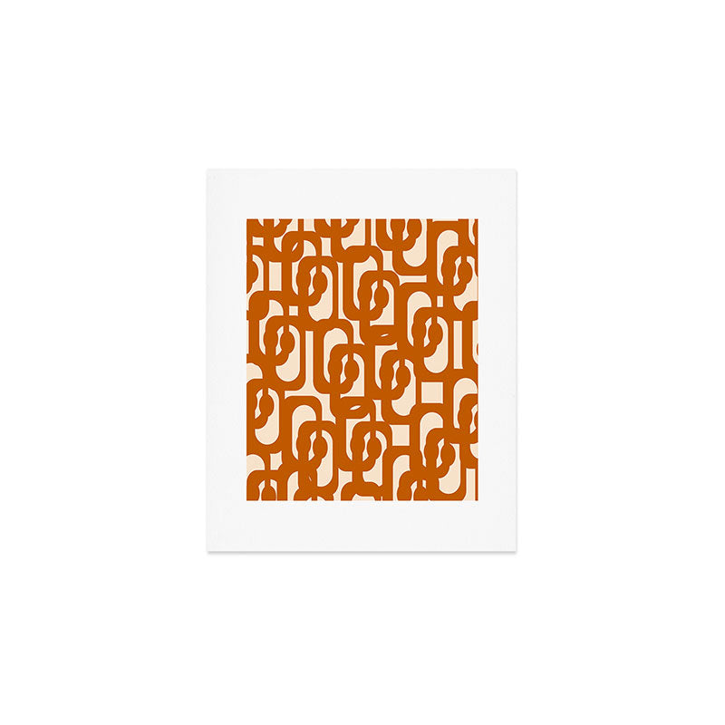 Warm Boho Mid Century Modern Loops Abstract Pattern in Cozy Rust Art Print Gallery Image 1
