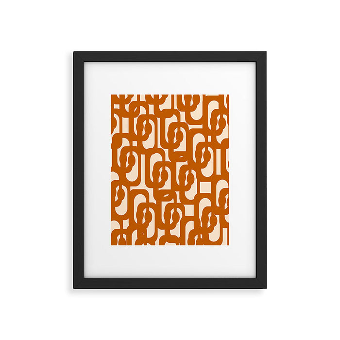 Warm Boho Mid Century Modern Loops Abstract Pattern in Cozy Rust Framed Art Print Gallery Image 1