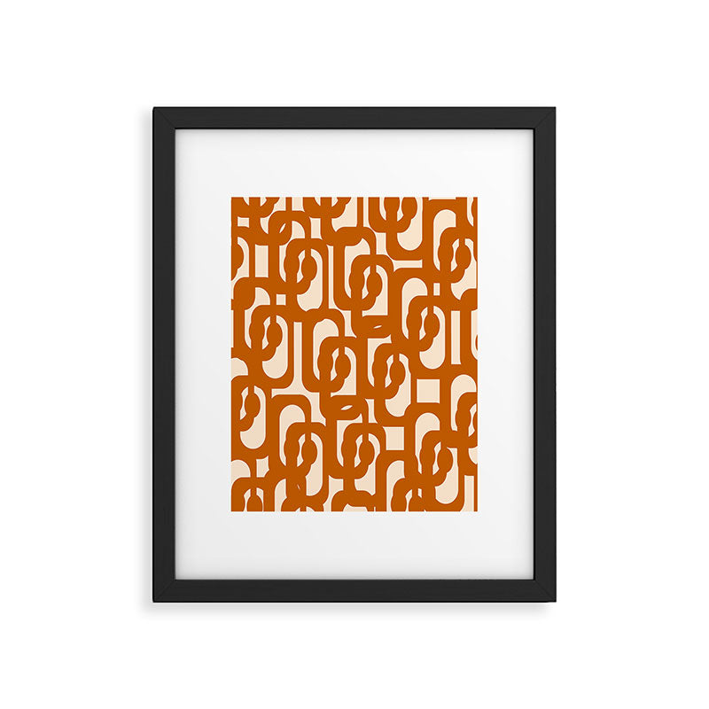Warm Boho Mid Century Modern Loops Abstract Pattern in Cozy Rust Framed Art Print Gallery Image 6