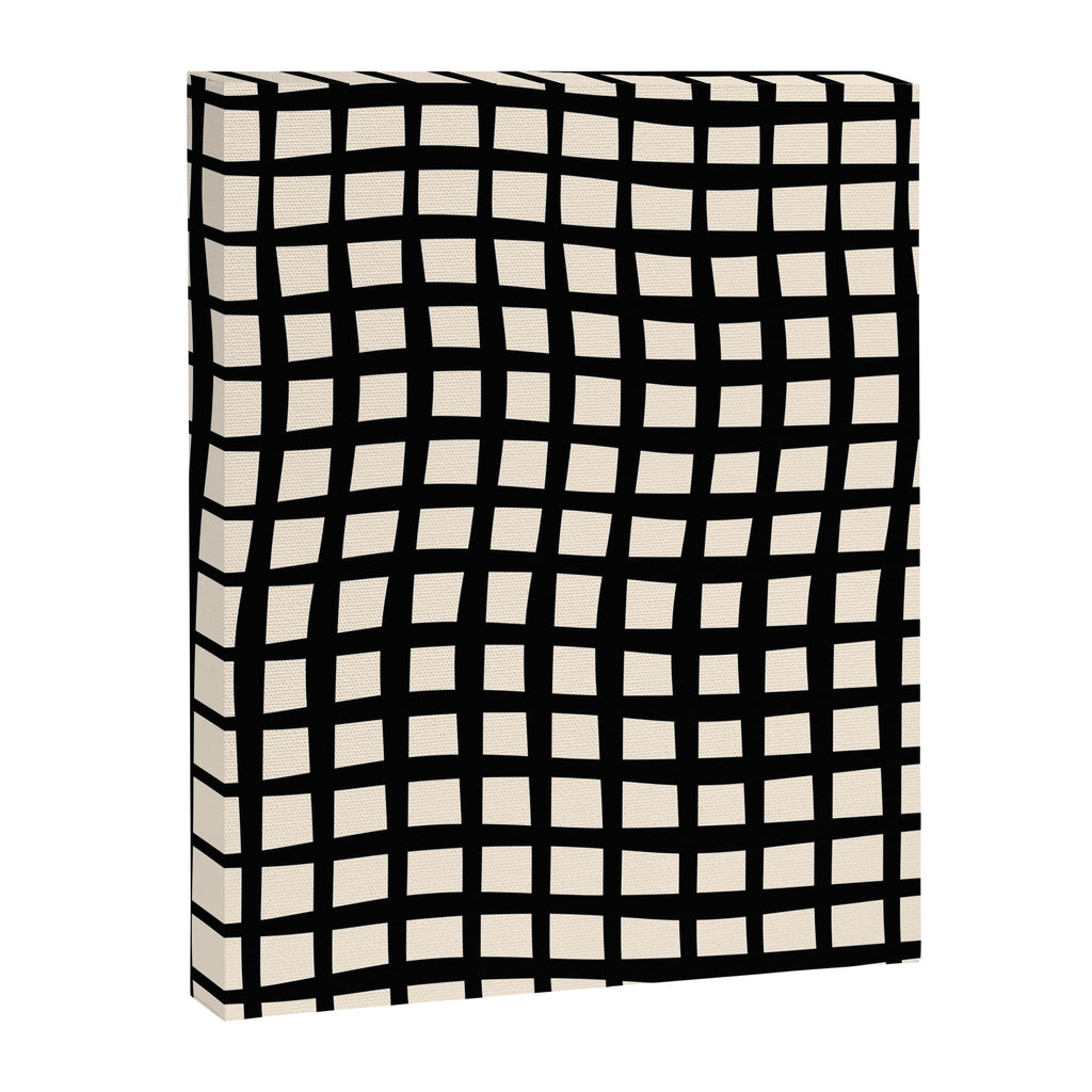 Warped Modern Minimalist Grid in Black and Almond Cream Canvas Print Gallery Image 8
